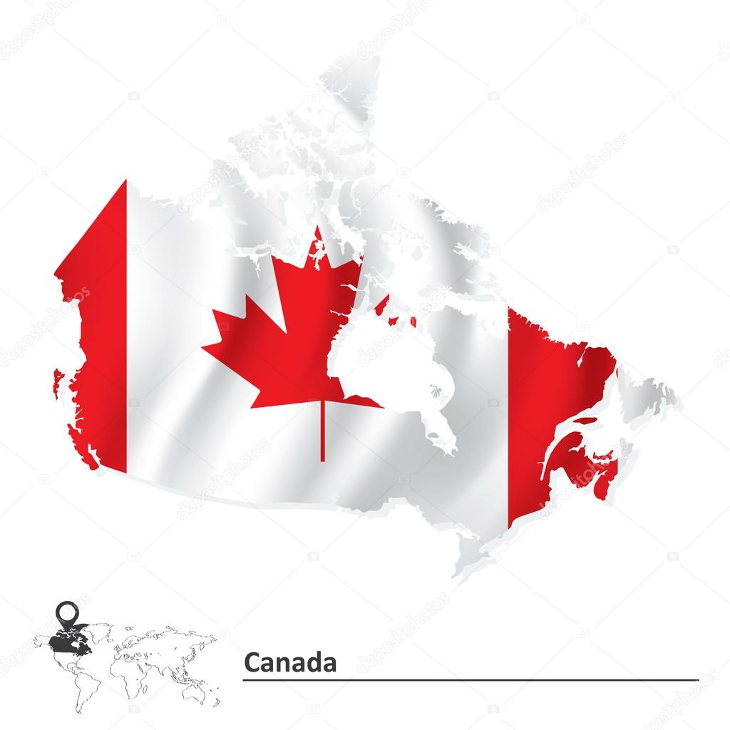 Map of Canada with flag