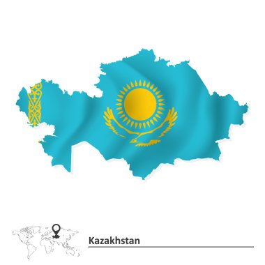 Kazakistan Haritası bayrak ile