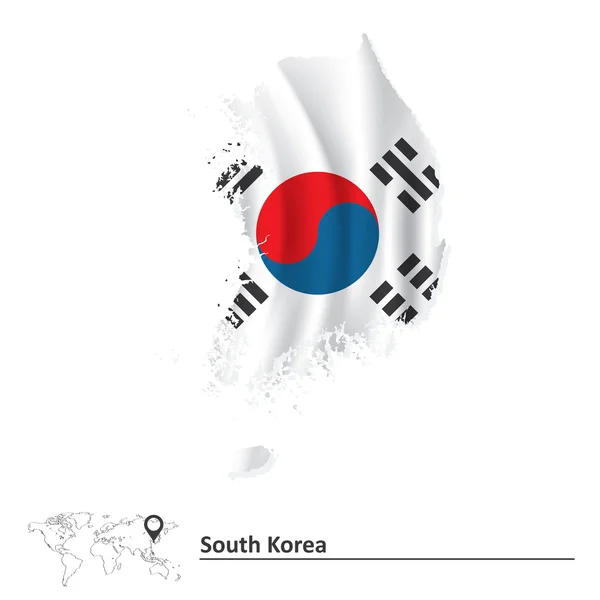 Mapa de Corea del Sur con bandera — Vector de stock