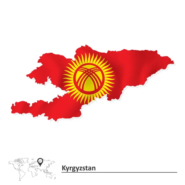 Mapa Kirgistanu z flagą — Wektor stockowy
