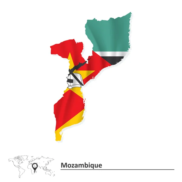 Mosambikin kartta, jossa lippu — vektorikuva