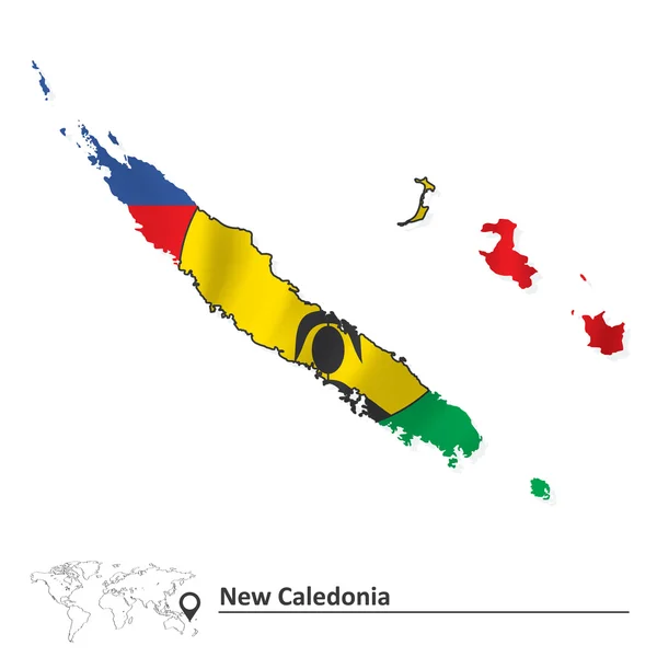 Map of New Caledonia with flag — Stock Vector