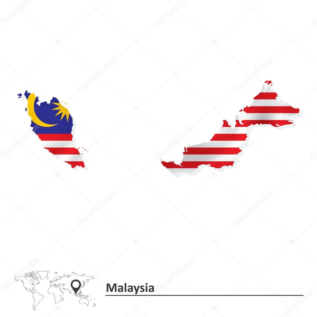 Map of Malaysia with flag