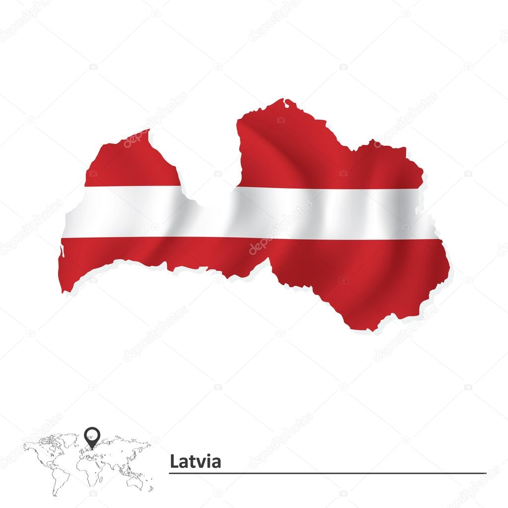 Map of Latvia with flag