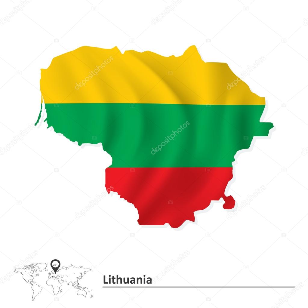 Map of Lithuania with flag