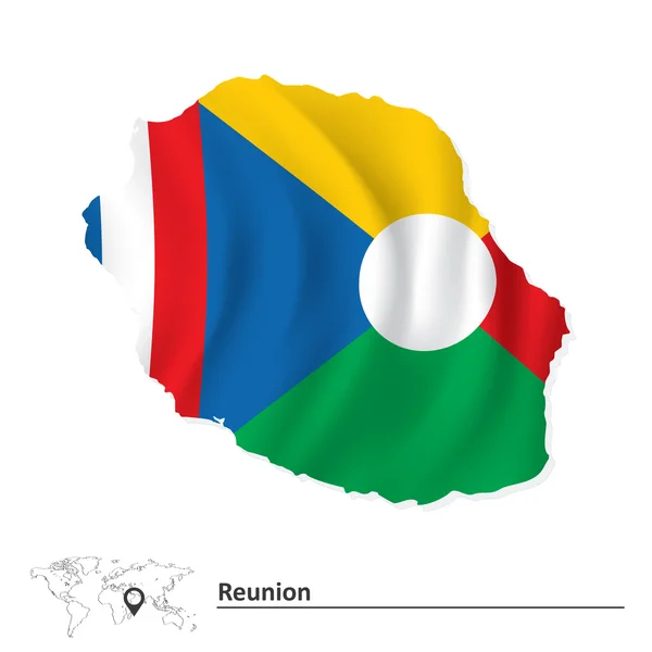 Mapa da Reunião com bandeira — Vetor de Stock