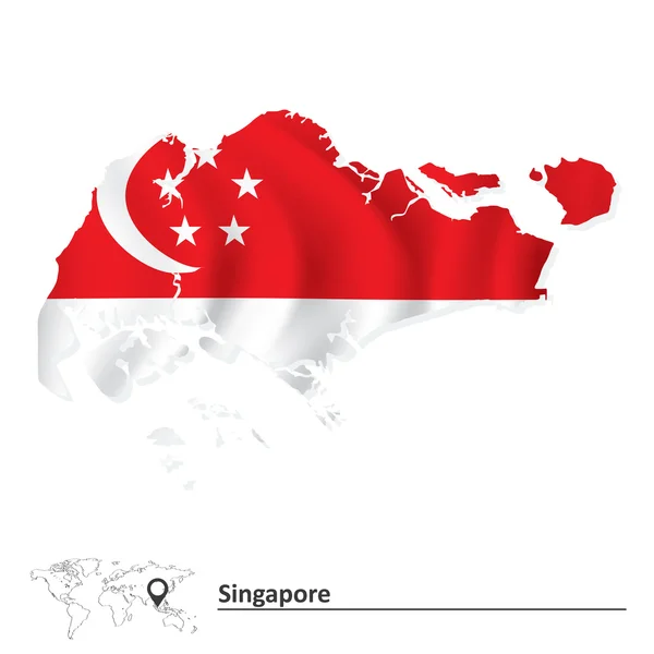 Kaart van singapore met vlag — Stockvector