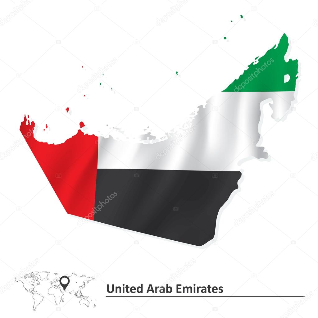 Map of United Arab Emirates with flag