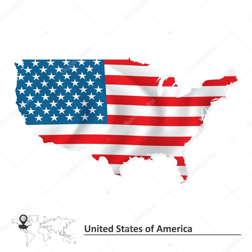 Map of United States of America with flag