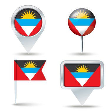 Antigua ve Barbuda bayrağı ile harita pimleri