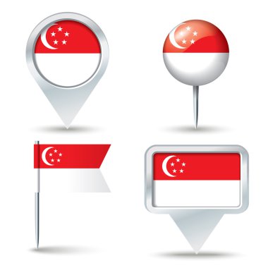 Harita iğne ile Singapur bayrağı