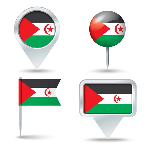 Pines de mapa con bandera del Sáhara Occidental — Vector de stock