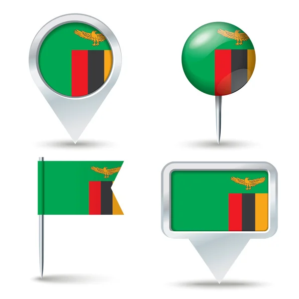 Map pins with flag of Zambia — Stock Vector