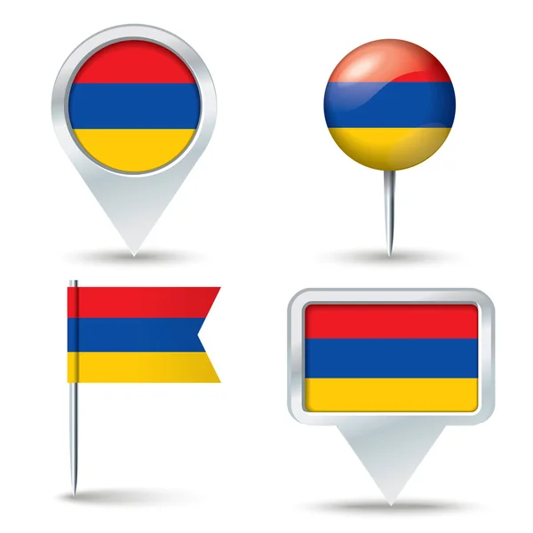 Alfileres de mapa con bandera de Armenia — Vector de stock