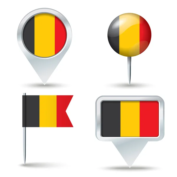 Alfileres de mapa con bandera de Bélgica — Vector de stock