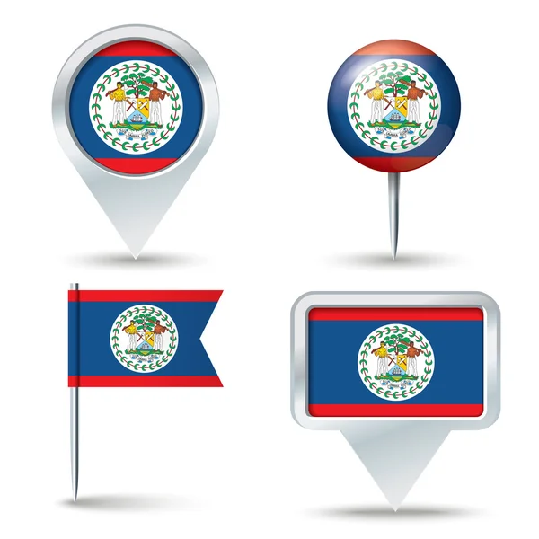 Kaartspelden met vlag van Belize — Stockvector