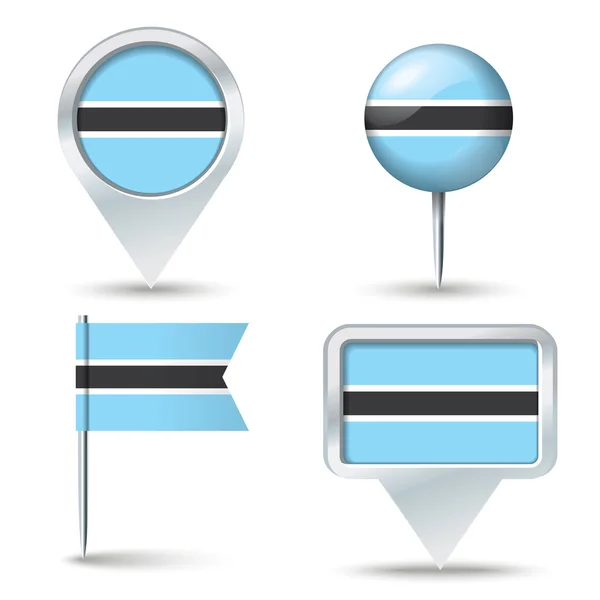 Mapa de pines con la bandera de Botswana — Vector de stock