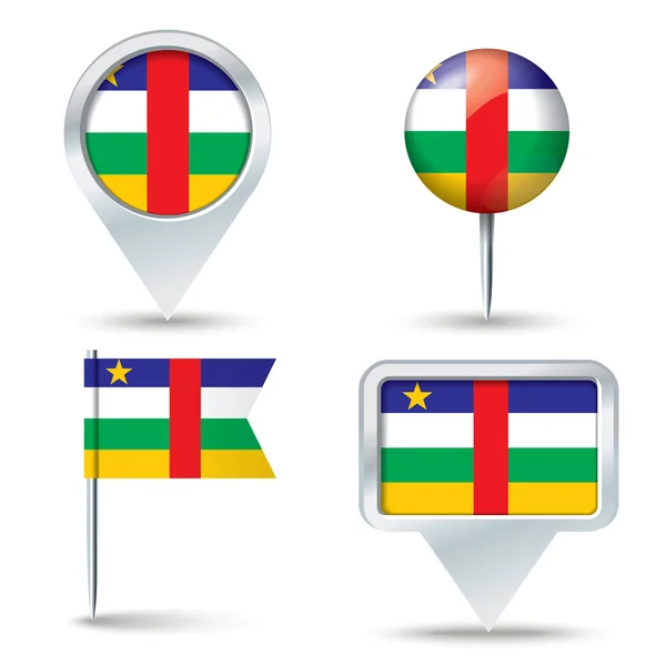 Épinglettes de carte avec drapeau de République centrafricaine — Image vectorielle