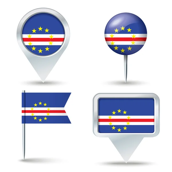 Alfileres de mapa con bandera de Cabo Verde — Vector de stock