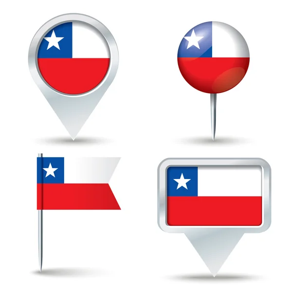 Map pins with flag of Chile — Stock Vector