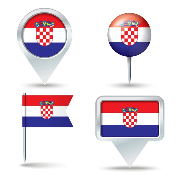 Épingles de carte avec drapeau de Croatie — Image vectorielle