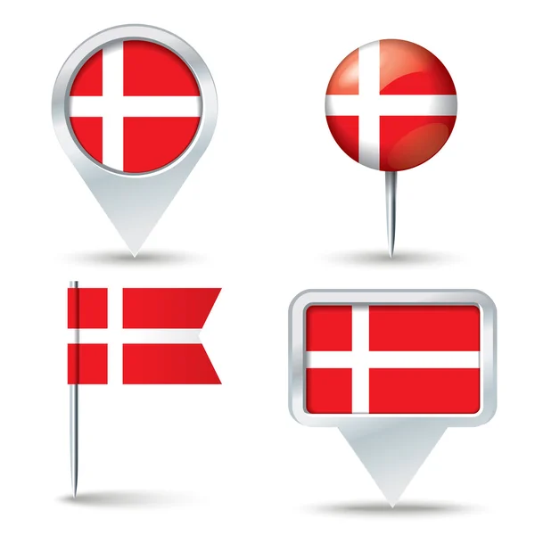 Kaartspelden met vlag van Denemarken — Stockvector