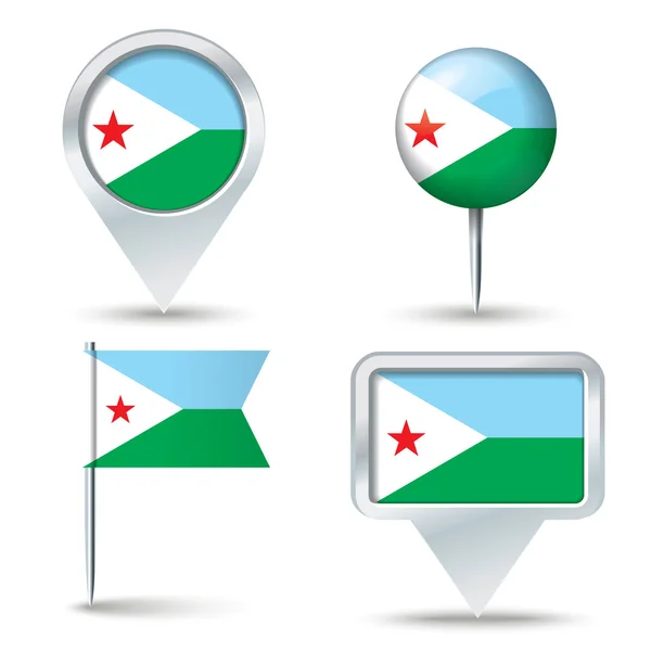 Kaartspelden met vlag van Djibouti — Stockvector