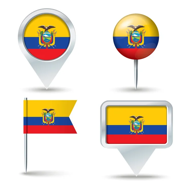 Map pins with flag of Ecuador — Stock Vector