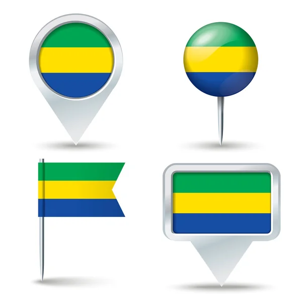 Épingles de carte avec drapeau du Gabon — Image vectorielle