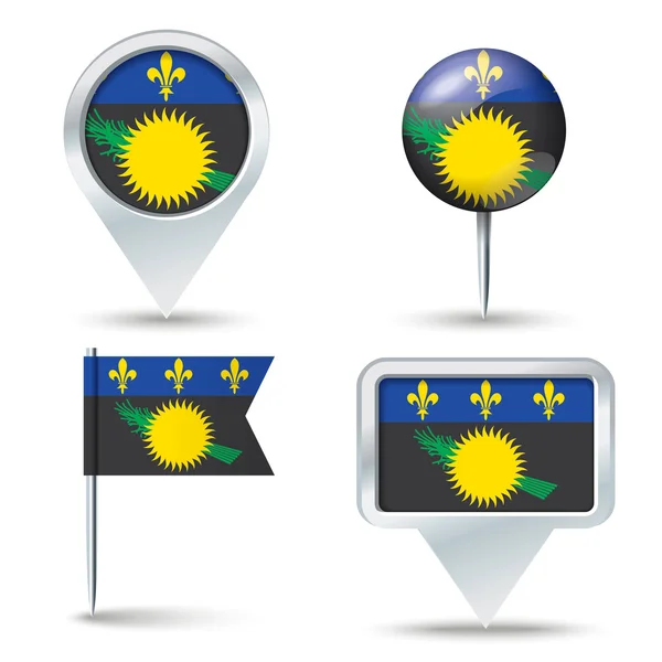 Épinglettes de carte avec drapeau de Guadeloupe — Image vectorielle