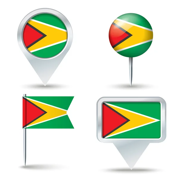 Épinglettes de carte avec drapeau de Guyane — Image vectorielle