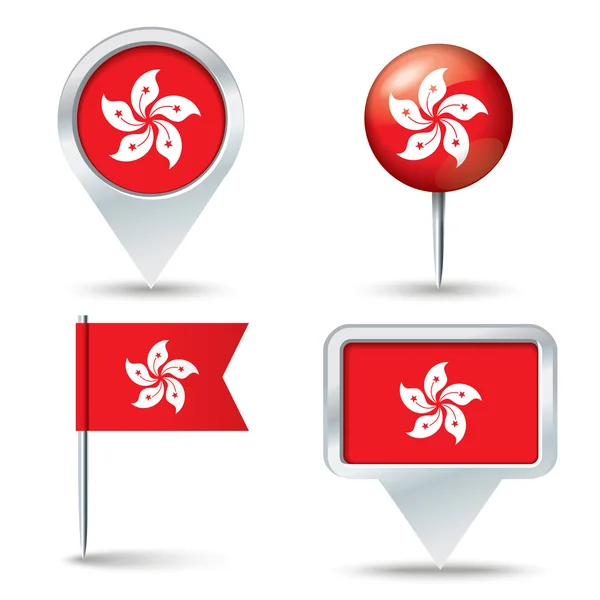 Épinglettes de carte avec drapeau de Hong Kong — Image vectorielle