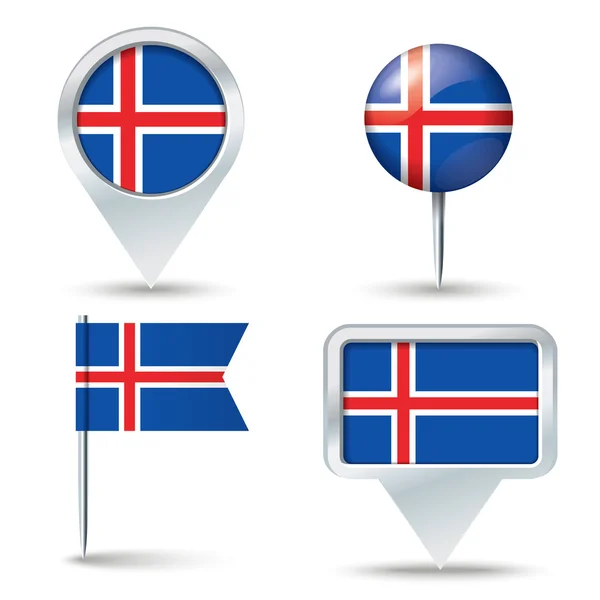 Pines de mapa con bandera de Islandia — Vector de stock