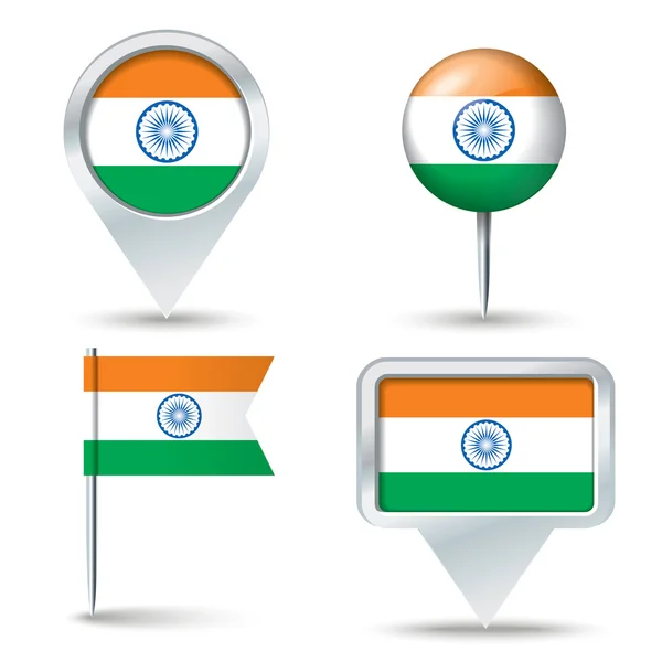 인도의 국기와 지도 핀 — 스톡 벡터