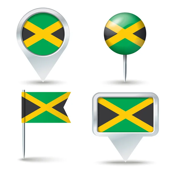 Épinglettes de carte avec drapeau de Jamaïque — Image vectorielle