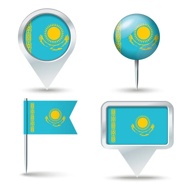 Épinglettes de carte avec drapeau de Kazakhstan — Image vectorielle