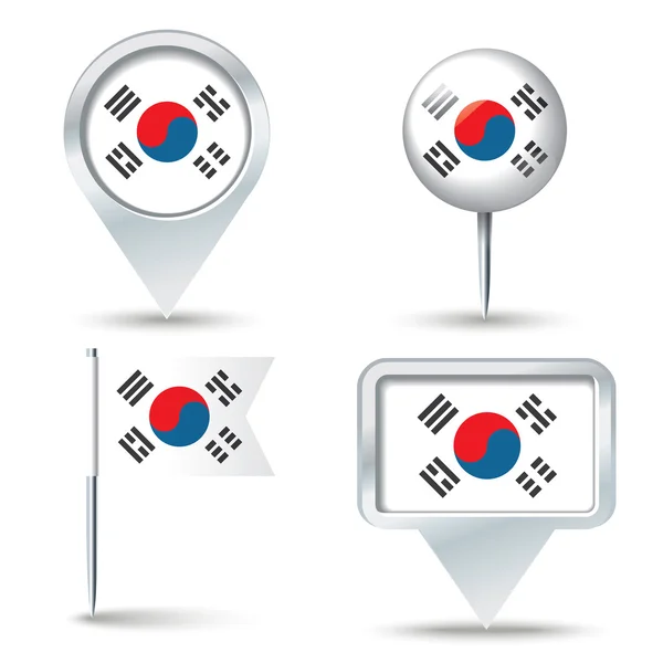 Mapa de pines con la bandera de Corea del Sur — Archivo Imágenes Vectoriales