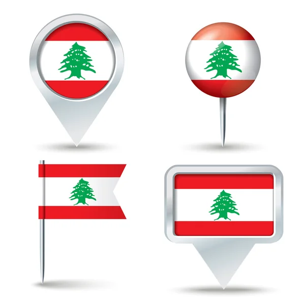 Map pins with flag of Lebanon — Stock Vector