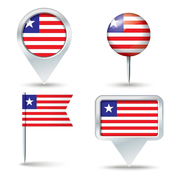 Épinglettes de carte avec drapeau de Liberia — Image vectorielle