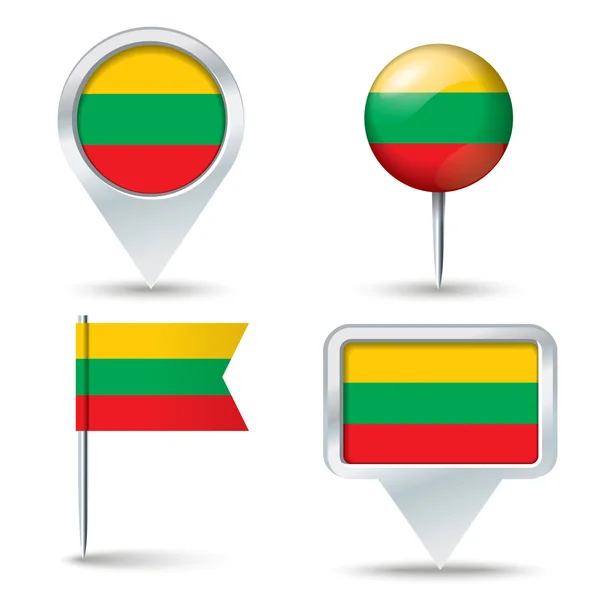 Map pins with flag of Lithuania — Stock Vector