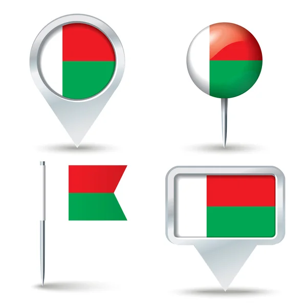 Mappa spilli con la bandiera di Madagascar — Vettoriale Stock
