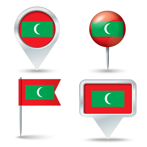 Mappa spilli con bandiera delle Maldive — Vettoriale Stock