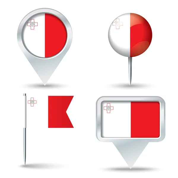 Épinglettes de carte avec drapeau de Malte — Image vectorielle