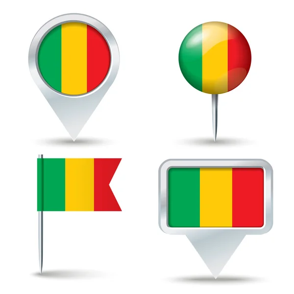 Mapa de pines con la bandera de Mali — Vector de stock