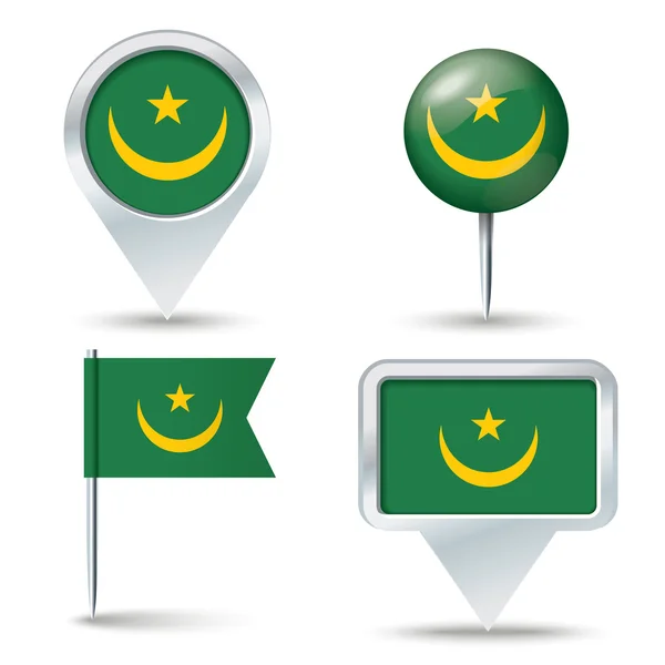 Épinglettes de carte avec drapeau de Mauritanie — Image vectorielle