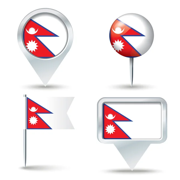 Kaartspelden met vlag van Nepal — Stockvector