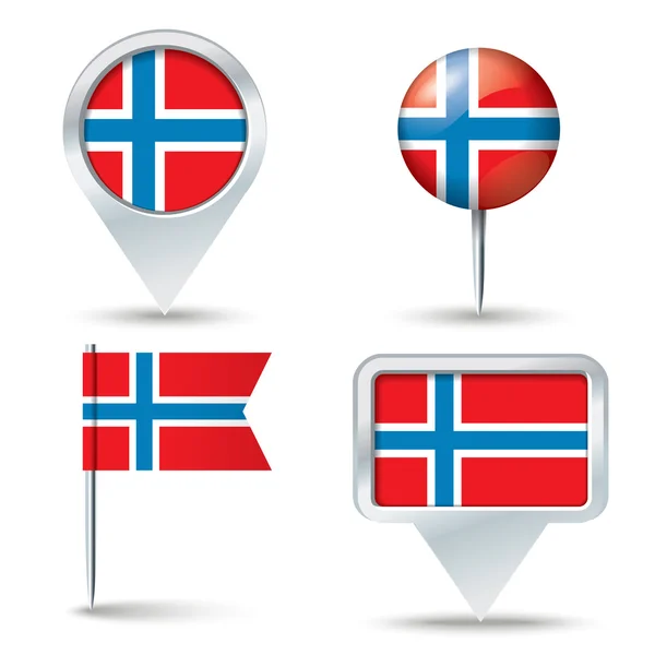 Map pins with flag of Norway — Stock Vector