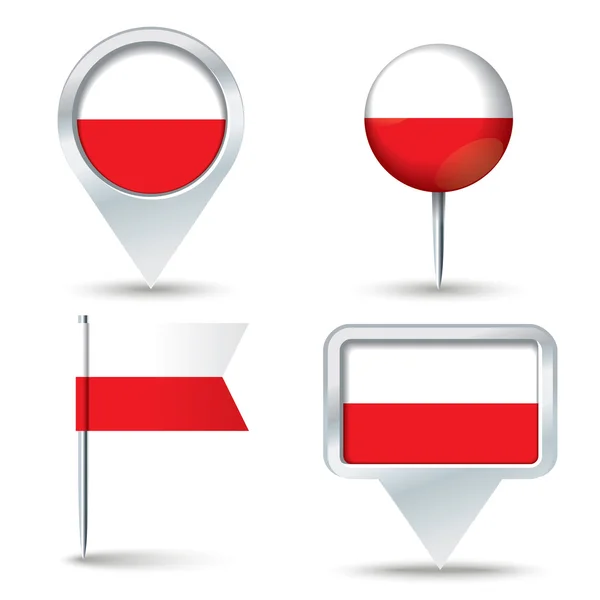 Mapa pinos com bandeira de Poland — Vetor de Stock