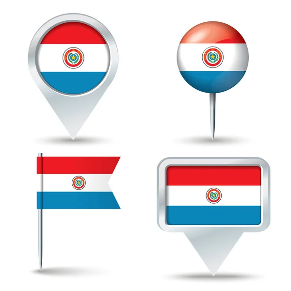 Map pins with flag of Paraguay — Stock Vector