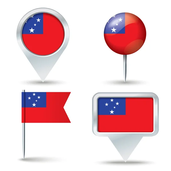 Épingles de carte avec drapeau de Samoa — Image vectorielle